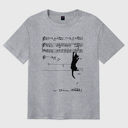 Футболка оверсайз мужская Music cat, цвет: меланж