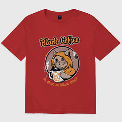 Футболка оверсайз мужская Black Coffee Cat, цвет: красный