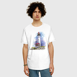 Футболка оверсайз мужская Crisp Point Lighthouse, цвет: белый — фото 2