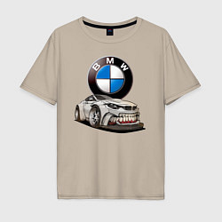 Футболка оверсайз мужская BMW оскал, цвет: миндальный