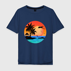 Футболка оверсайз мужская Закат на море, цвет: тёмно-синий