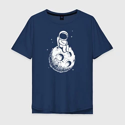 Футболка оверсайз мужская Космонавт на луне, цвет: тёмно-синий