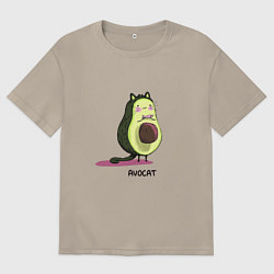 Футболка оверсайз мужская Авокадо кот - авокот, цвет: миндальный