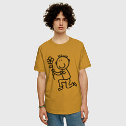 Футболка оверсайз мужская Человечки с цветком парная муж, цвет: горчичный — фото 2