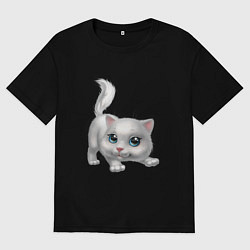Футболка оверсайз мужская Котенок с голубыми глазами, цвет: черный