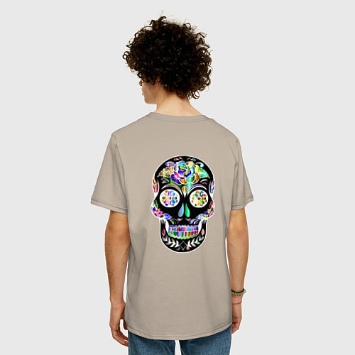 Мужская футболка оверсайз Flowers - Art skull / Миндальный – фото 4