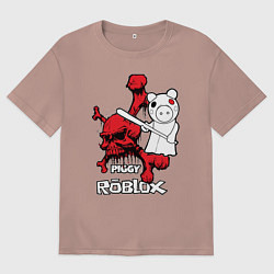 Футболка оверсайз мужская Свинка Пигги из Roblox, цвет: пыльно-розовый