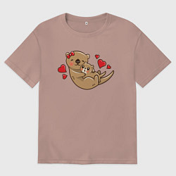 Футболка оверсайз мужская Милая морская выдра, цвет: пыльно-розовый