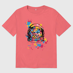 Футболка оверсайз мужская Кошка космонавт, цвет: коралловый