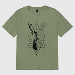 Футболка оверсайз мужская Polygonal deer, цвет: авокадо