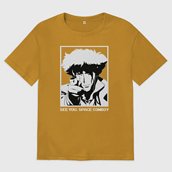 Футболка оверсайз мужская Увидимся, космический ковбой, цвет: горчичный
