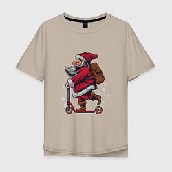 Футболка оверсайз мужская Санта на самокате, цвет: миндальный