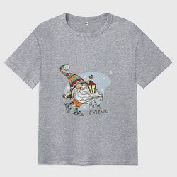 Футболка оверсайз мужская Рождественский гном, цвет: меланж