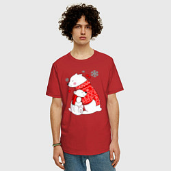 Футболка оверсайз мужская Медведица с медвежонеком, цвет: красный — фото 2