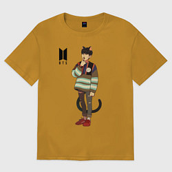 Футболка оверсайз мужская BTS Cat, цвет: горчичный