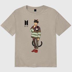 Футболка оверсайз мужская BTS Cat, цвет: миндальный
