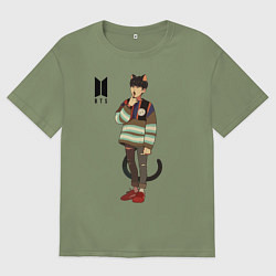 Футболка оверсайз мужская BTS Cat, цвет: авокадо