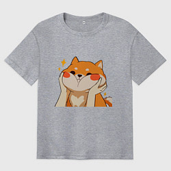 Мужская футболка оверсайз Сиба Ину Милые Щечки