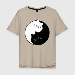 Футболка оверсайз мужская Yin and Yang cats, цвет: миндальный