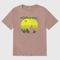 Футболка оверсайз мужская Cyberpunk 2077 CITY, цвет: пыльно-розовый