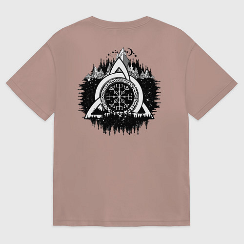 Мужская футболка оверсайз Вегвизир Рунический Компас / Пыльно-розовый – фото 2