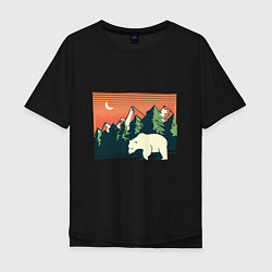 Футболка оверсайз мужская Белый медведь пейзаж с горами, цвет: черный