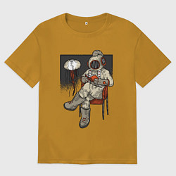 Футболка оверсайз мужская Читающий книгу водолаз, цвет: горчичный