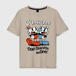 Футболка оверсайз мужская Cuphead, Dont deal with devil, цвет: миндальный