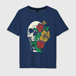 Мужская футболка оверсайз Floral Roses Skull