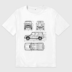 Футболка оверсайз мужская MERCEDES-BENZ G-CLASS СХЕМА, цвет: белый