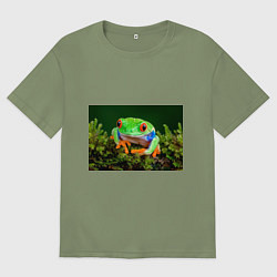 Футболка оверсайз мужская Тропическая лягушка, цвет: авокадо