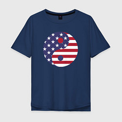 Футболка оверсайз мужская Флаг США и Инь Ян, цвет: тёмно-синий
