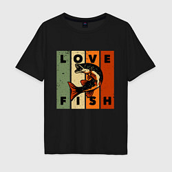 Футболка оверсайз мужская Love fish Люблю рыбу, цвет: черный