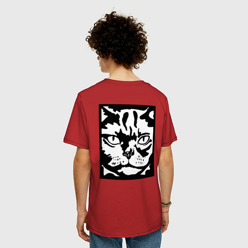 Мужская футболка оверсайз Cat Obey - Кот Подчиняйся / Красный – фото 4