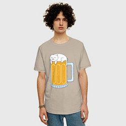 Футболка оверсайз мужская Beer Cat, цвет: миндальный — фото 2