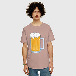 Футболка оверсайз мужская Beer Cat, цвет: пыльно-розовый — фото 2