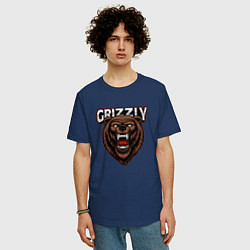 Футболка оверсайз мужская Медведь Grizzly, цвет: тёмно-синий — фото 2
