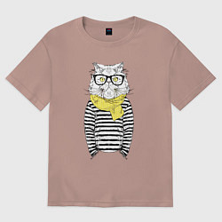 Футболка оверсайз мужская Hipster Cat, цвет: пыльно-розовый