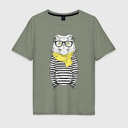 Футболка оверсайз мужская Hipster Cat, цвет: авокадо