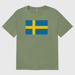 Футболка оверсайз мужская Швеция Флаг Швеции, цвет: авокадо