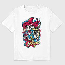 Футболка оверсайз мужская Скелетон ковбой, цвет: белый