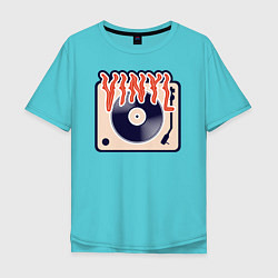 Футболка оверсайз мужская Винил Vinyl DJ цвета бирюзовый — фото 1