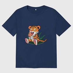Футболка оверсайз мужская Тигр ест, цвет: тёмно-синий