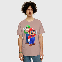 Футболка оверсайз мужская Mario Bros, цвет: пыльно-розовый — фото 2
