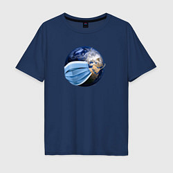 Футболка оверсайз мужская Планета Земля в маске, цвет: тёмно-синий