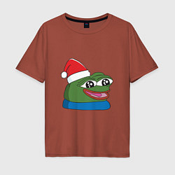 Футболка оверсайз мужская Pepe, pepe happy, Пепе хеппи, pepe happy new year, цвет: кирпичный