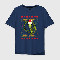 Футболка оверсайз мужская Рождественский свитер Скептическая змея, цвет: тёмно-синий