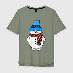 Футболка оверсайз мужская Снеговик в шапочке, цвет: авокадо