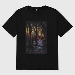Футболка оверсайз мужская Деревья в ночи, цвет: черный