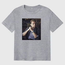 Футболка оверсайз мужская Леонардо Ди Каприо, фотопортрет, цвет: меланж